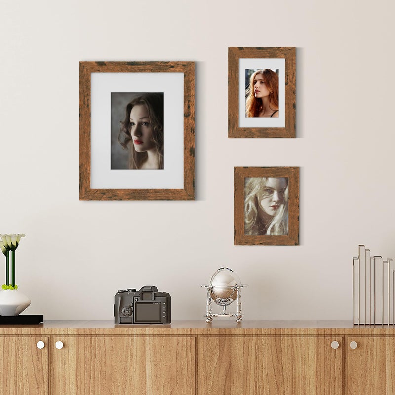 Picrit 9x12 Picture Frame Set of 12  Display 6x8 with Mat or 9x12 Without Mat  Photo Frames for Wall Mounting or Table Top Display  Brown. - Image 4