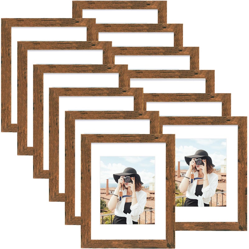 Picrit 9x12 Picture Frame Set of 12  Display 6x8 with Mat or 9x12 Without Mat  Photo Frames for Wall Mounting or Table Top Display  Brown. - Image 1