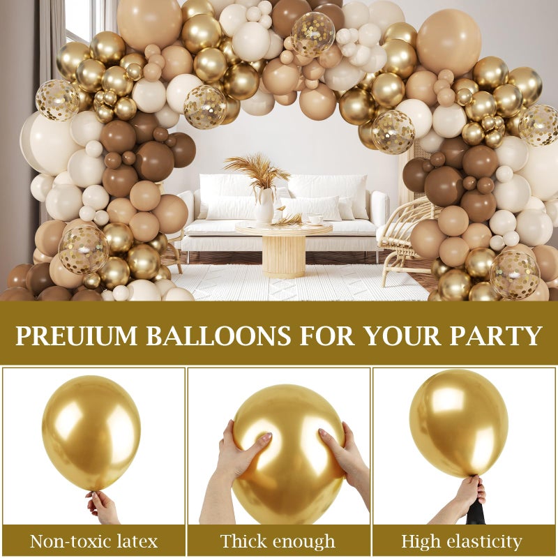 PEASUG Brown Balloon Arch Kit, 168 Pcs Netural Balloon Garland, 18 12 10 Inch Confetti Gold Latex Metallic Chrome Brown Nude Balloons for Bear Baby Shower Neutral Birthday Party Safari Decorations - Image 4