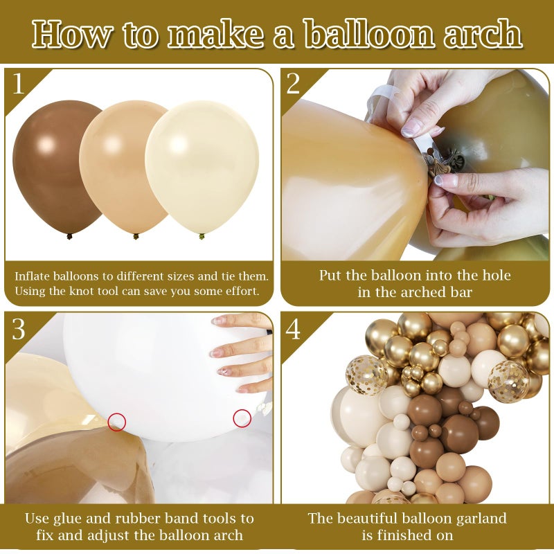 PEASUG Brown Balloon Arch Kit, 168 Pcs Netural Balloon Garland, 18 12 10 Inch Confetti Gold Latex Metallic Chrome Brown Nude Balloons for Bear Baby Shower Neutral Birthday Party Safari Decorations - Image 3