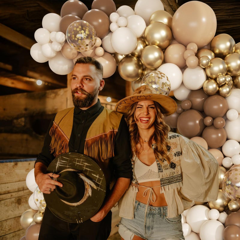 PEASUG Brown Balloon Arch Kit, 168 Pcs Netural Balloon Garland, 18 12 10 Inch Confetti Gold Latex Metallic Chrome Brown Nude Balloons for Bear Baby Shower Neutral Birthday Party Safari Decorations - Image 5