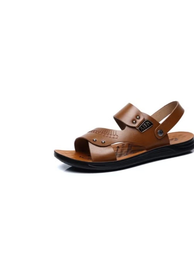 KUYING New Men's Leather Casual Beach Shoes 