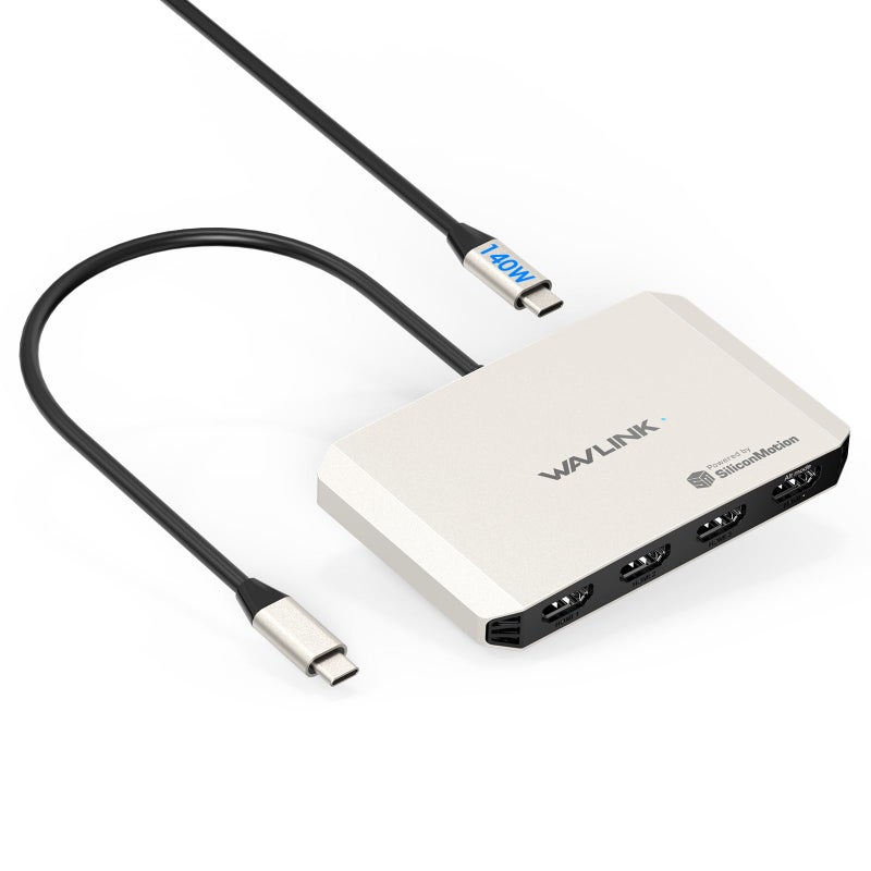 WAVLINK 4 Monitor Docking Station, WAVLINK Quad Monitors Adapter for M1/M2/M3/M4 macOS Systems, 140W PD in, 4 HDMI, Quad 4K Output, SMI Driver & Host USB3.2 Gen 2 Required - Image 1