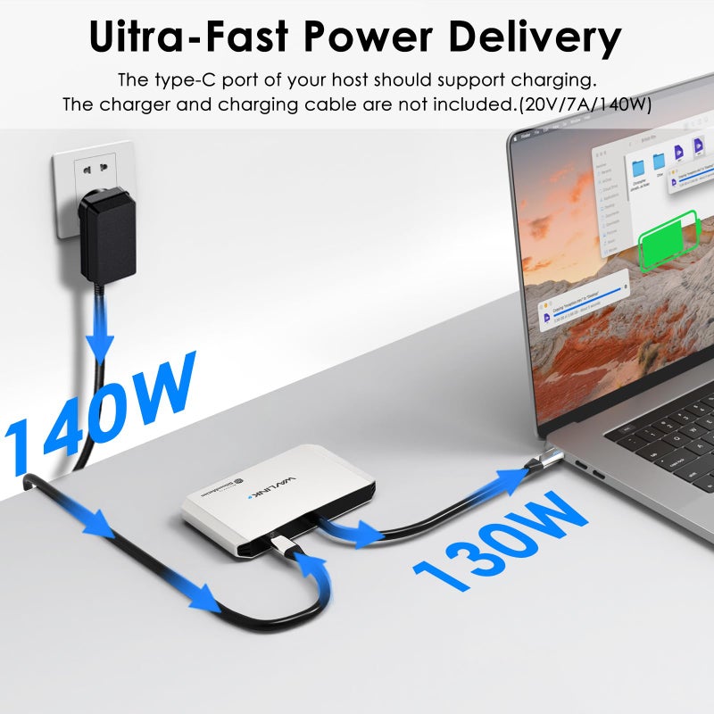 WAVLINK 4 Monitor Docking Station, WAVLINK Quad Monitors Adapter for M1/M2/M3/M4 macOS Systems, 140W PD in, 4 HDMI, Quad 4K Output, SMI Driver & Host USB3.2 Gen 2 Required - Image 5
