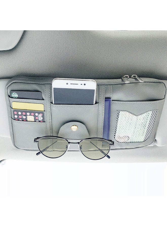 منظم واق الشمس للسيارة، حقيبة تخزين جلدية متعددة الجيوب لvisor المركبة وحامل نظارات شمسية. - Image 2