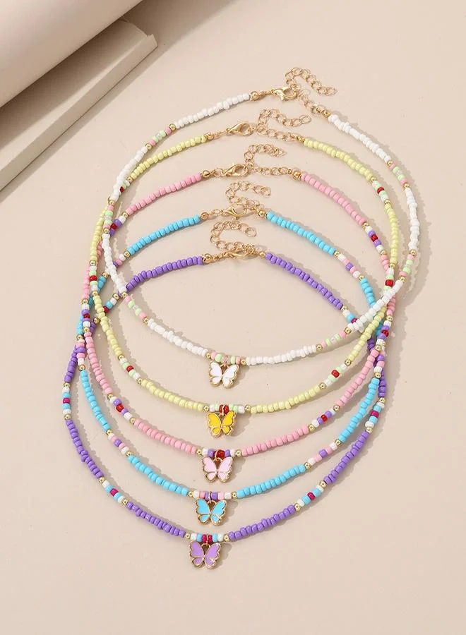 Take Two Take Two 5pcs Girl's Butterfly Shape pendant Beaded Necklace