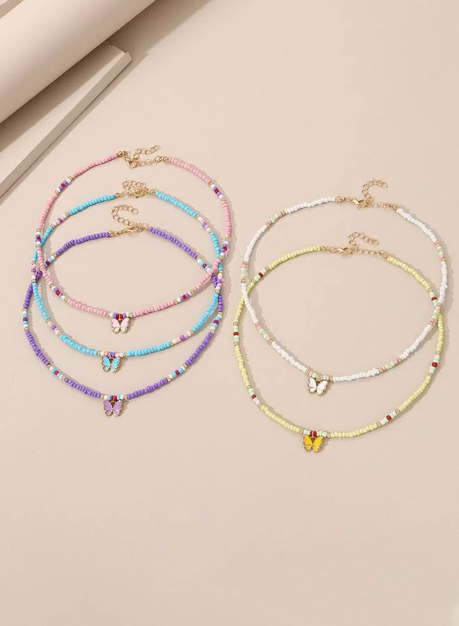 Take Two Take Two 5pcs Girl's Butterfly Shape pendant Beaded Necklace