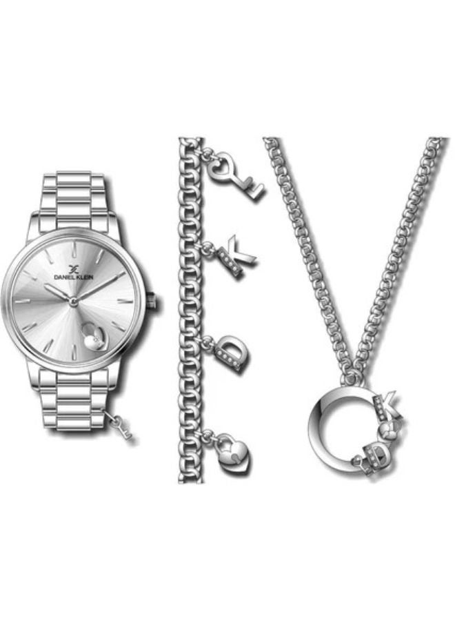 DANIEL KLEIN Stainless Steel Analog Wrist Watch DK.1.13174-1 with Silver Necklace and Bracelet - Image 1