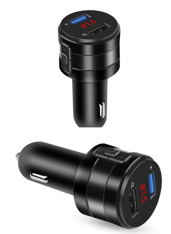 Neutral Car charger with digital voltage display, integrated MP3 Bluetooth player and FM transmitter, lossless audio quality, USB fast charging (black) - Image 1