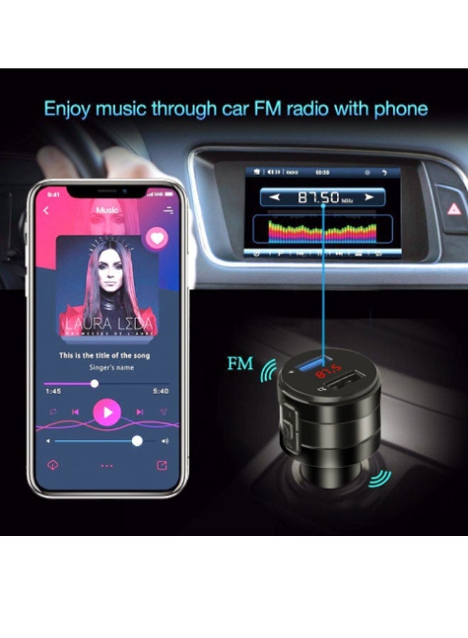 Neutral Car charger with digital voltage display, integrated MP3 Bluetooth player and FM transmitter, lossless audio quality, USB fast charging (black) - Image 5