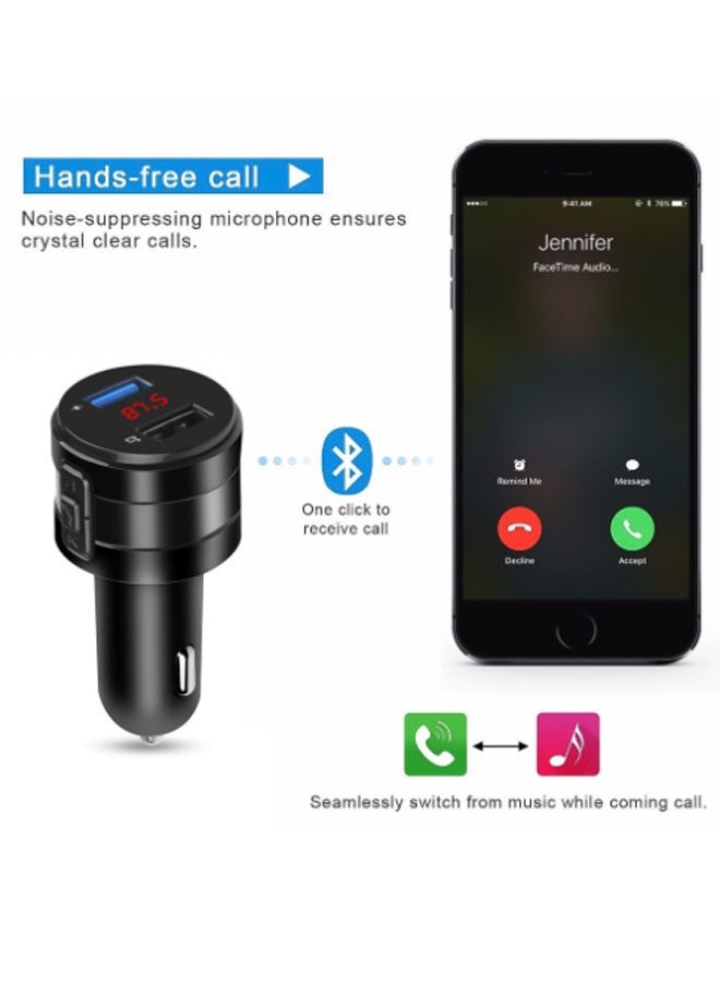 Neutral Car charger with digital voltage display, integrated MP3 Bluetooth player and FM transmitter, lossless audio quality, USB fast charging (black) - Image 4