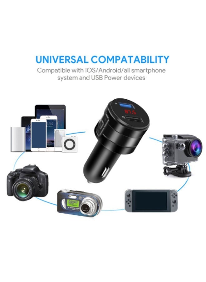 Neutral Car charger with digital voltage display, integrated MP3 Bluetooth player and FM transmitter, lossless audio quality, USB fast charging (black) - Image 2