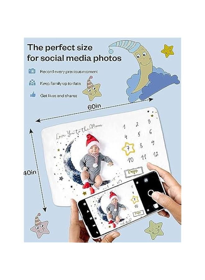 جونيس بطانية معلم شهري بطبعة صور فوتوغرافية وايام الاسبوع وشهور السنة، مناسبة لجلسات التصوير وكهدايا للاطفال حديثي الولادة، مقاس 1 × 1.5 سم، الصوف، ألوان متعددة، من بورديان - Image 3