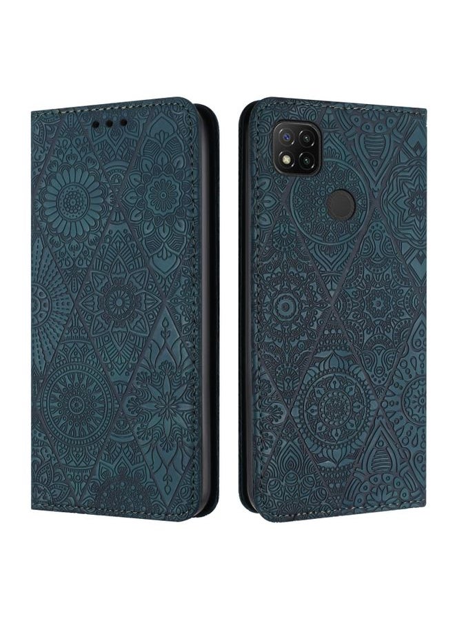 HuHa Case Cover For Xiaomi Redmi 9C / 10A Ethnic Embossed Adsorption Leather Phone Case Blue 