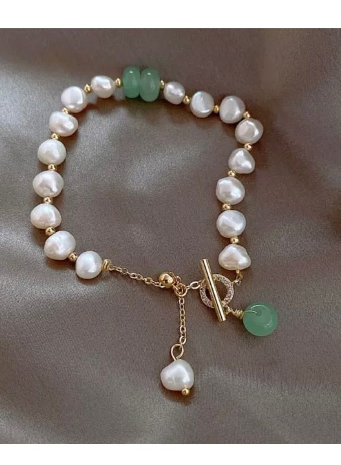 بلو لاين اسوارة نسائية من اللؤلؤ مطلية باللون الذهبي - Image 3