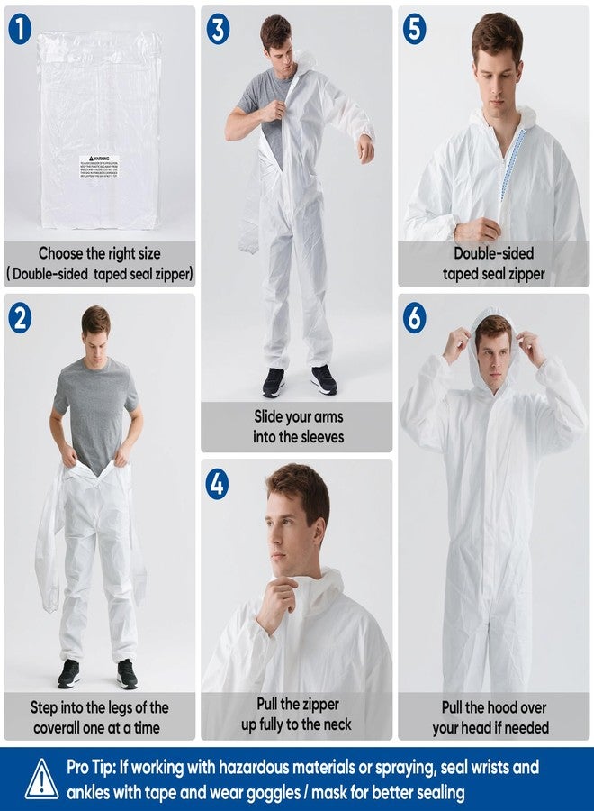 TICONN Hazmat Suit Disposable Coveralls, 5 Size Options, Full Body Protective Lab Coveralls with Hood, Breathable Paint Suit PPE for Men Women, Industrial Use (L, 1PK) - Image 5