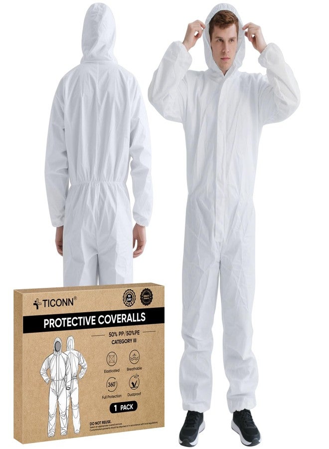 TICONN Hazmat Suit Disposable Coveralls, 5 Size Options, Full Body Protective Lab Coveralls with Hood, Breathable Paint Suit PPE for Men Women, Industrial Use (L, 1PK) - Image 1