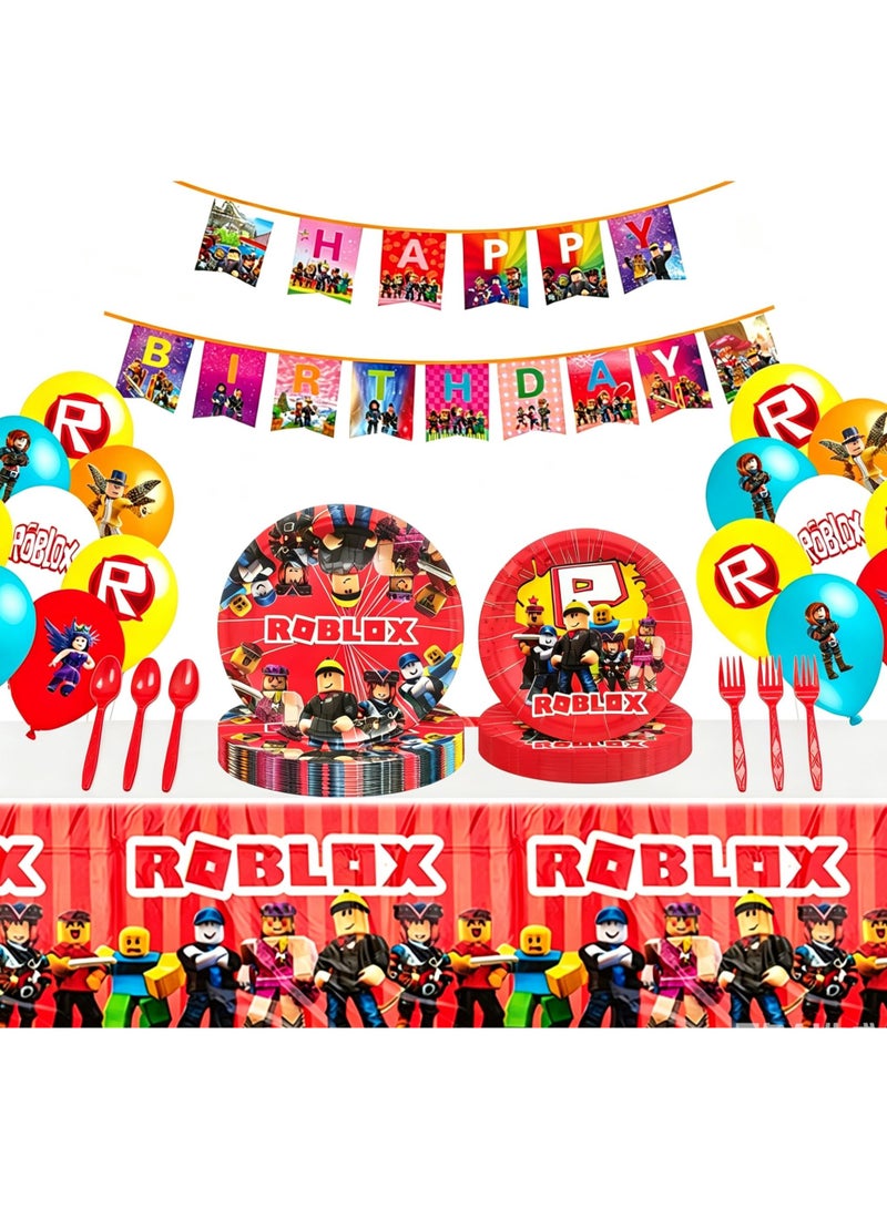 Roblox Theme Serves ten birthday party supplies, party decorations, disposable tableware - Image 1