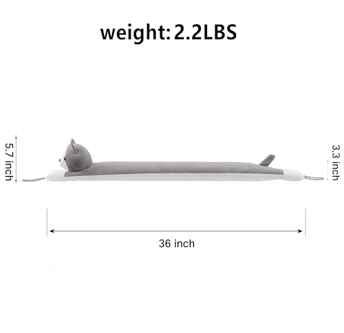 habibee Door Draft Stopper for Bottom of Door 36 inch, Avoid Noise or Cold Air, Decorative Wind Blocker for Window, Cute Animal Soundproof with Hanging Loops for Sweet Home Decor, Heavy Duty Grey Cat - Image 2