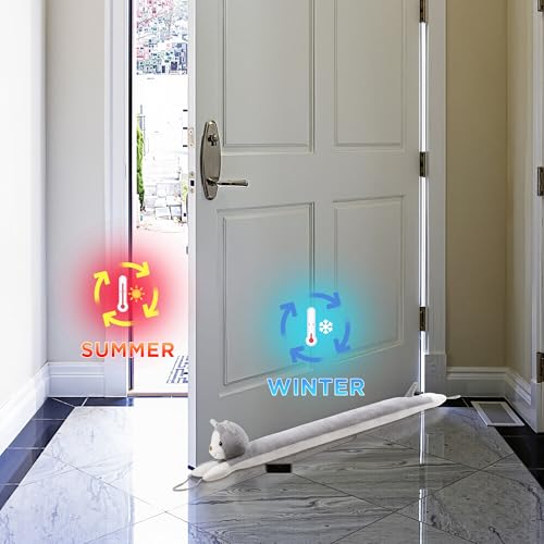habibee Door Draft Stopper for Bottom of Door 36 inch, Avoid Noise or Cold Air, Decorative Wind Blocker for Window, Cute Animal Soundproof with Hanging Loops for Sweet Home Decor, Heavy Duty Grey Cat - Image 5