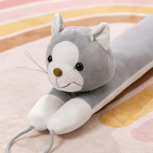 habibee Door Draft Stopper for Bottom of Door 36 inch, Avoid Noise or Cold Air, Decorative Wind Blocker for Window, Cute Animal Soundproof with Hanging Loops for Sweet Home Decor, Heavy Duty Grey Cat - Image 4