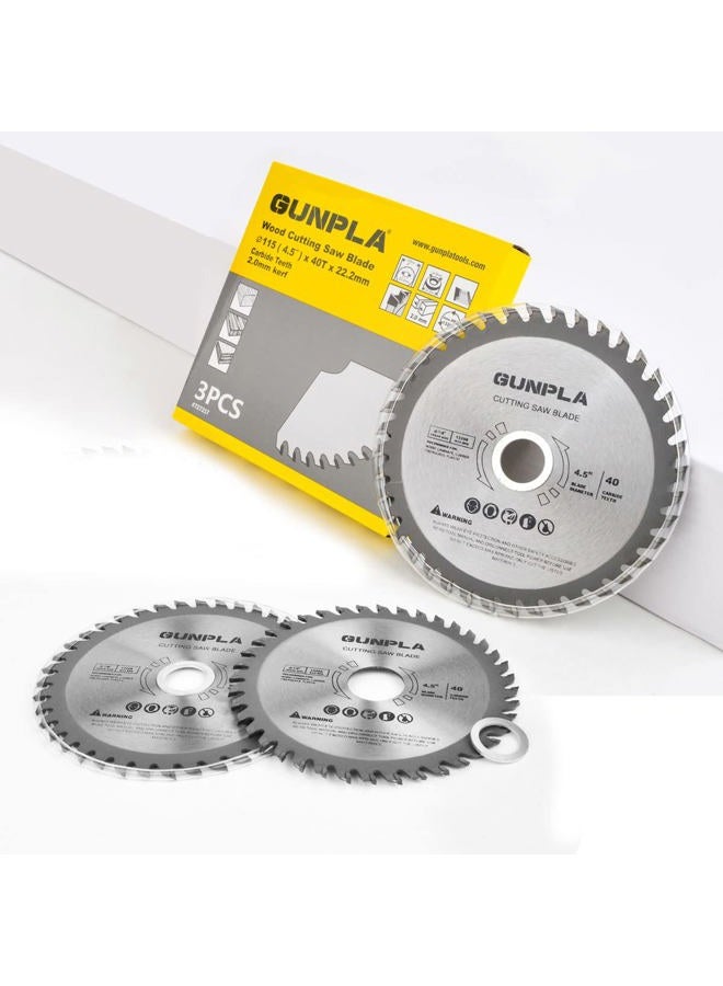 Gunpla 3 Pieces 4-1/2-inch 40 Tooth Alloy Steel TCT General Purpose Hard & Soft Wood Cutting Saw Blade with 7/8-inch Arbor(Reduce Ring 5/8 inch) - Image 3