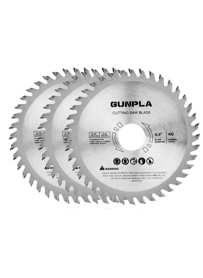 Gunpla 3 Pieces 4-1/2-inch 40 Tooth Alloy Steel TCT General Purpose Hard & Soft Wood Cutting Saw Blade with 7/8-inch Arbor(Reduce Ring 5/8 inch) - Image 1