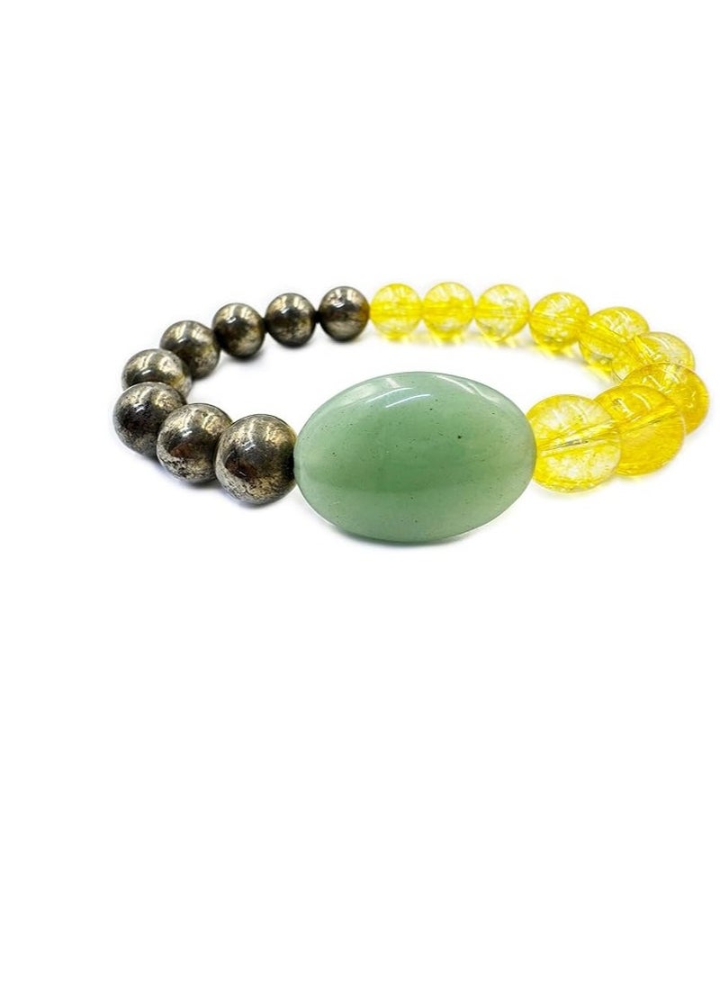 Rebuy Stretchable Citrine & Aventurine Bracelet for Men & Women | Adjustable Money Magnet Gemstone Jewelry for Wealth, Success & Positive Energy