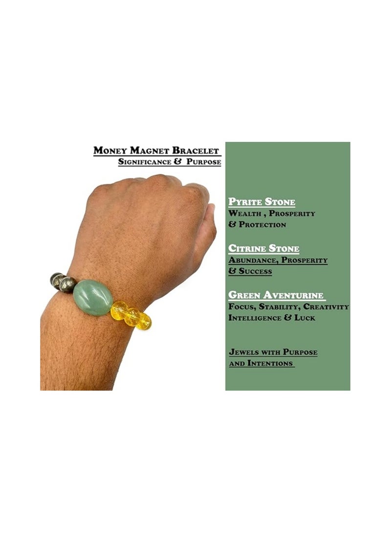 Rebuy Stretchable Citrine & Aventurine Bracelet for Men & Women | Adjustable Money Magnet Gemstone Jewelry for Wealth, Success & Positive Energy