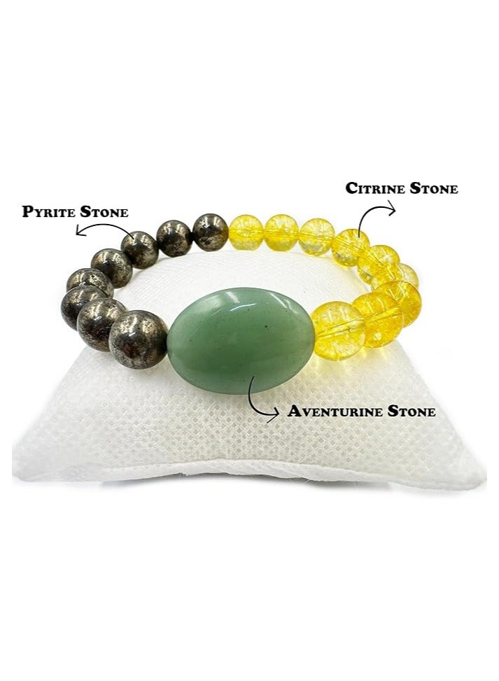 Rebuy Stretchable Citrine & Aventurine Bracelet for Men & Women | Adjustable Money Magnet Gemstone Jewelry for Wealth, Success & Positive Energy
