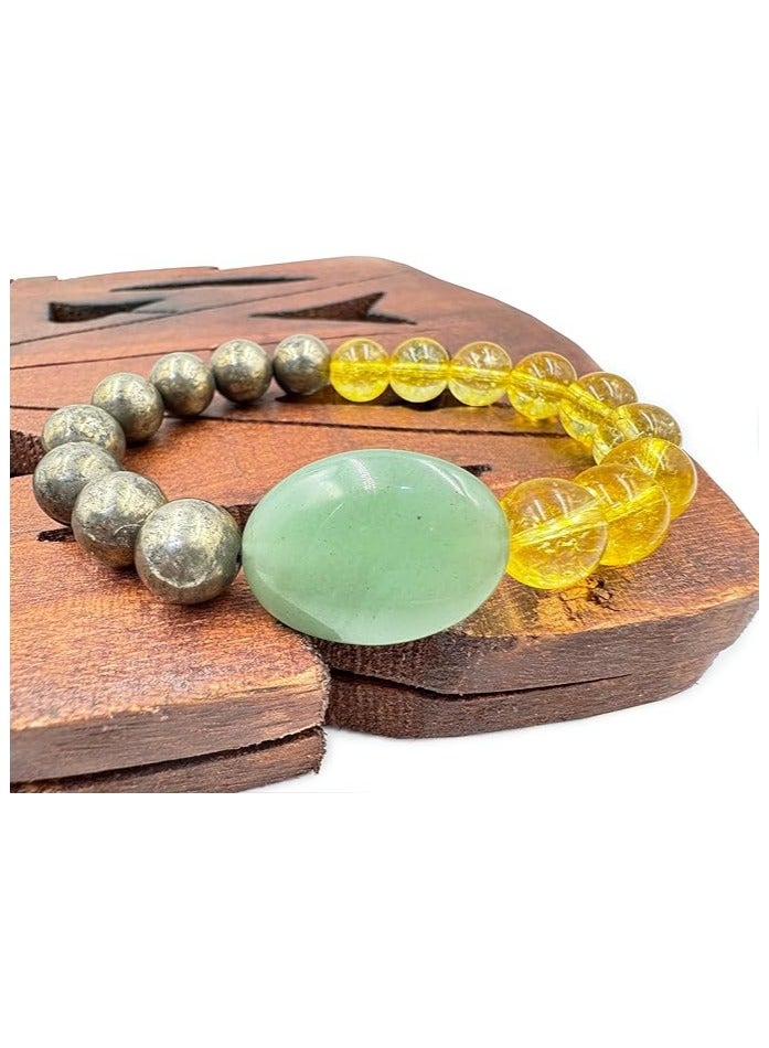 Rebuy Stretchable Citrine & Aventurine Bracelet for Men & Women | Adjustable Money Magnet Gemstone Jewelry for Wealth, Success & Positive Energy