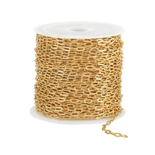 UMAOKANG 32.8 Feet Gold Plated Stainless Steel Chain for Jewelry Making Small Paperclip Chain for Women Necklace DIY Jewelry Making Chain Roll - Image 1