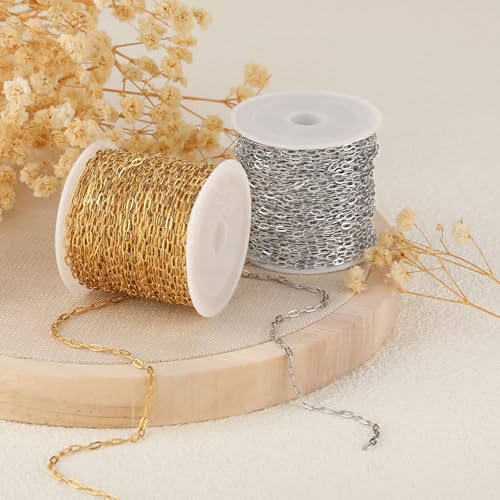 UMAOKANG 32.8 Feet Gold Plated Stainless Steel Chain for Jewelry Making Small Paperclip Chain for Women Necklace DIY Jewelry Making Chain Roll - Image 5