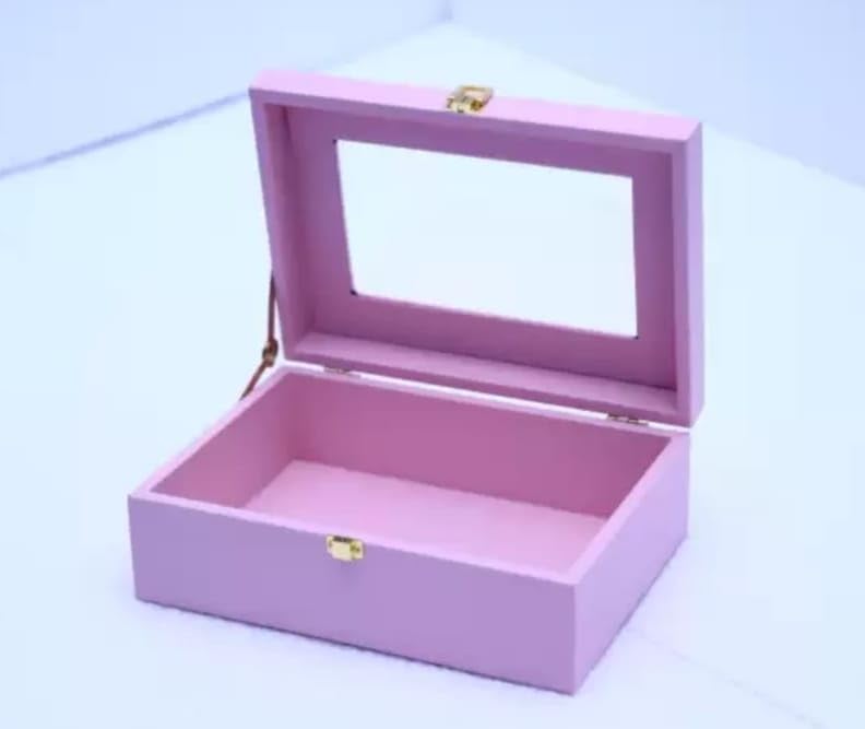 Generic Meka Creations Trunk Box with transparent window for Gifting Purpose Ideal for gifting and storage Diwali Gifting Wedding or any ocassions Hamper Box Pink Colour Size 10 7 35 inch  - Image 3