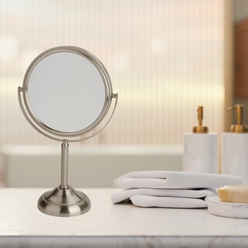 JERDON Two-Sided Tabletop Makeup Mirror - Makeup Mirror with 10X Magnification & Swivel Design - Portable 6-Inch Diameter Mirror in Nickel Finish - Model JP910NB - Image 5