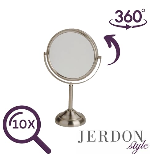 JERDON Two-Sided Tabletop Makeup Mirror - Makeup Mirror with 10X Magnification & Swivel Design - Portable 6-Inch Diameter Mirror in Nickel Finish - Model JP910NB - Image 4