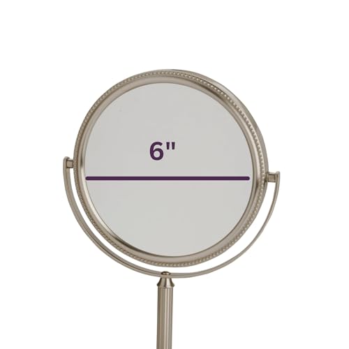 JERDON Two-Sided Tabletop Makeup Mirror - Makeup Mirror with 10X Magnification & Swivel Design - Portable 6-Inch Diameter Mirror in Nickel Finish - Model JP910NB - Image 2