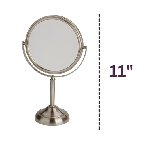 JERDON Two-Sided Tabletop Makeup Mirror - Makeup Mirror with 10X Magnification & Swivel Design - Portable 6-Inch Diameter Mirror in Nickel Finish - Model JP910NB - Image 3