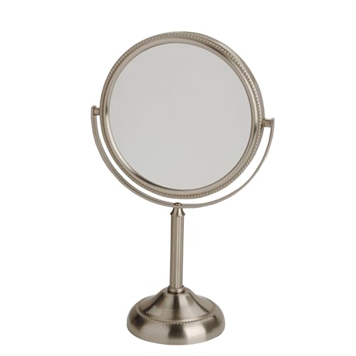 JERDON Two-Sided Tabletop Makeup Mirror - Makeup Mirror with 10X Magnification & Swivel Design - Portable 6-Inch Diameter Mirror in Nickel Finish - Model JP910NB - Image 1