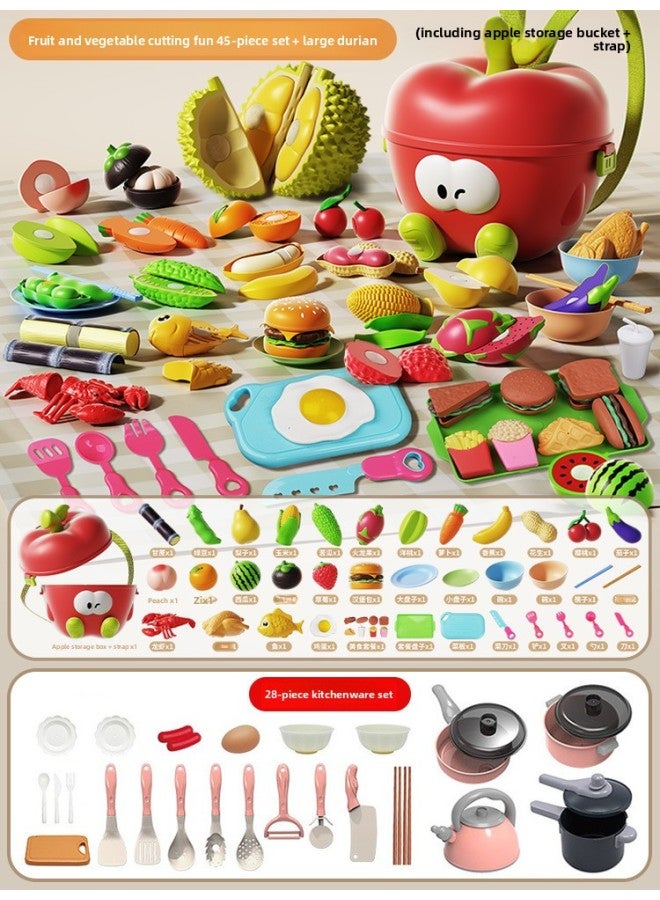 لعبة تقطيع الفواكه والخضروات لتخزين التفاح وحقيبة الظهر وتقشير الدوريان للأطفال، بدلة محاكاة المطبخ العائلية