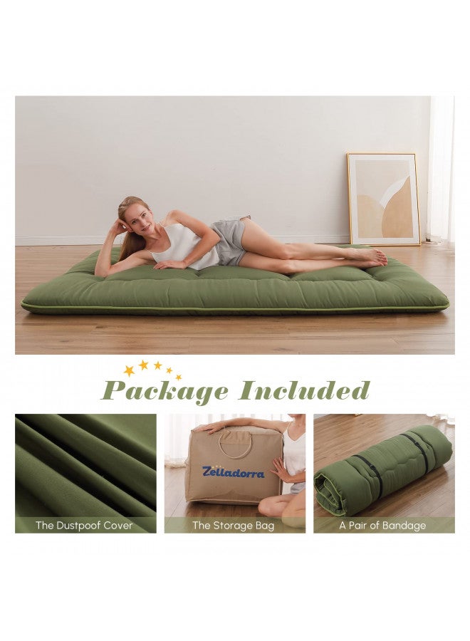 Zelladorra Zelladorra Japanese Floor Mattress, Futon Mattress with Portable Storage Bag, Roll Up Mattress Thick Tatami Mattress Suitable for Camping, Guest Room, Green, Queen  - Image 1