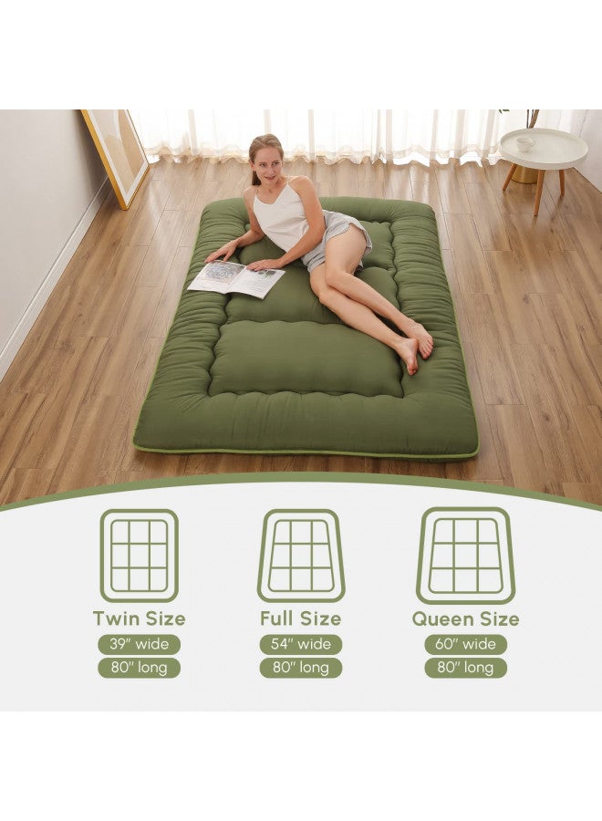 Zelladorra Zelladorra Japanese Floor Mattress, Futon Mattress with Portable Storage Bag, Roll Up Mattress Thick Tatami Mattress Suitable for Camping, Guest Room, Green, Queen  - Image 2