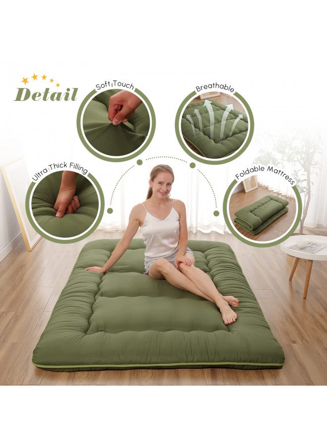 Zelladorra Zelladorra Japanese Floor Mattress, Futon Mattress with Portable Storage Bag, Roll Up Mattress Thick Tatami Mattress Suitable for Camping, Guest Room, Green, Queen  - Image 4
