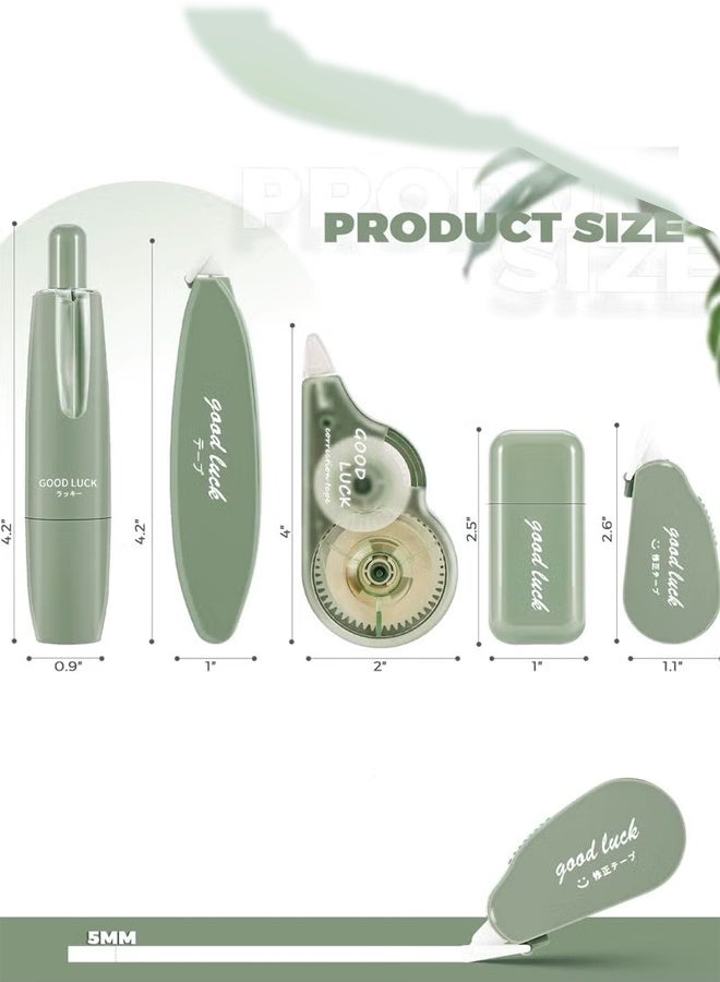GOOD LUCK 5Pcs White Out Correction Tape, Easy To Use Applicator for Instant Corrections, Cute Whiteout Correction Tape Pen Bulk for School, Office Supplies Green - Image 2
