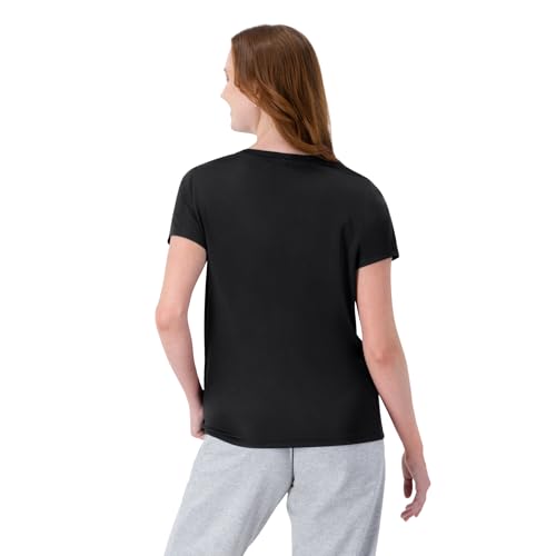 Hanes Women's Short Sleeve Cool DRI V-Neck Tee, Black, Large - Image 2