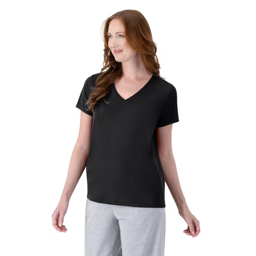 Hanes Women's Short Sleeve Cool DRI V-Neck Tee, Black, Large - Image 3