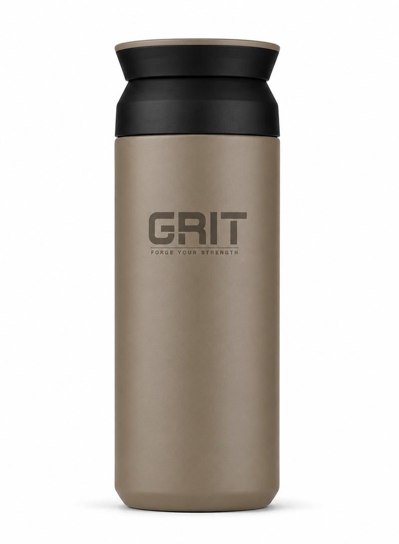 GRIT Insulated Flask Bottle 350ml - Hot & Cold Stainless Steel Flask - Modern Compact Design, Comfortable Grip & Leakproof Lid - Beige Stainless Steel Flask - Image 1