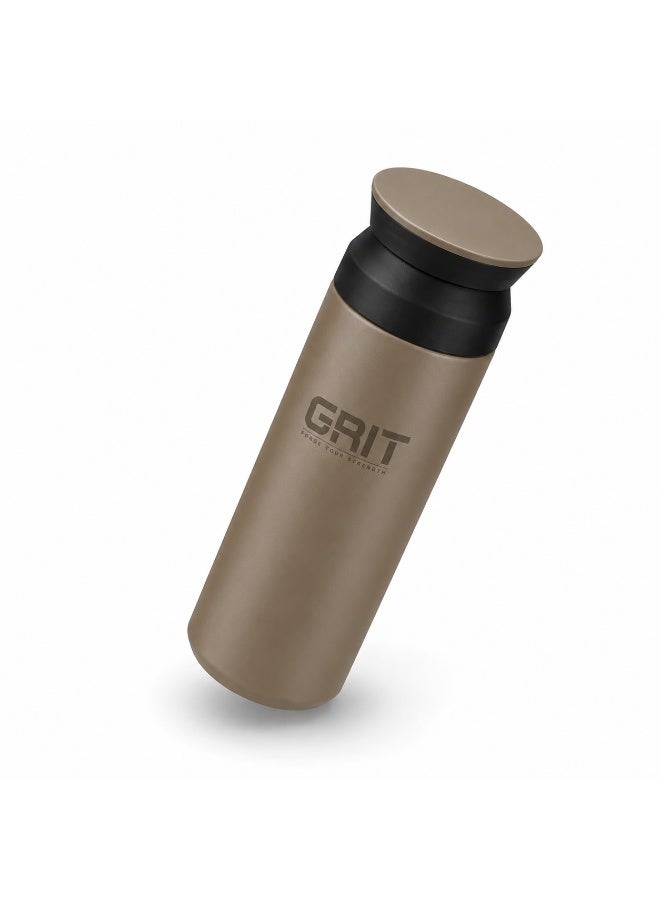 GRIT Insulated Flask Bottle 350ml - Hot & Cold Stainless Steel Flask - Modern Compact Design, Comfortable Grip & Leakproof Lid - Beige Stainless Steel Flask - Image 2