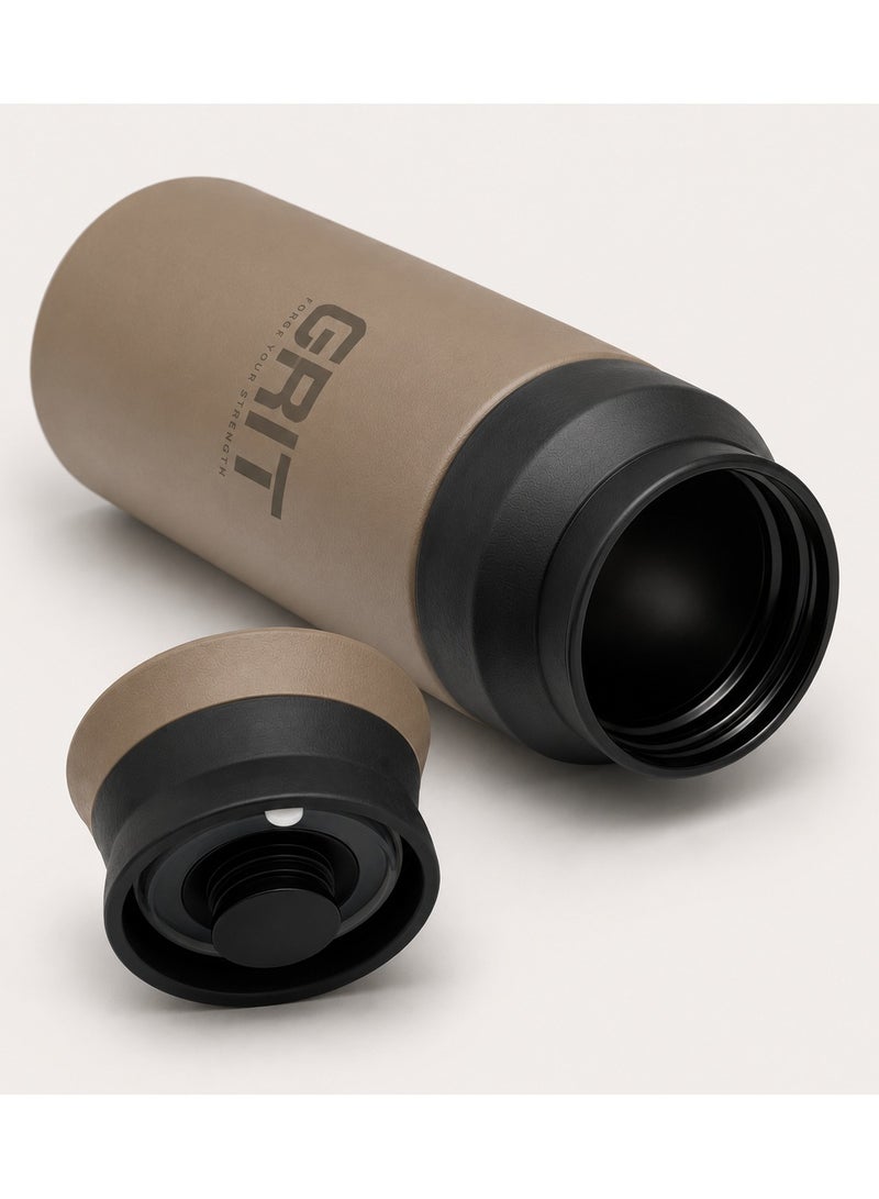 GRIT Insulated Flask Bottle 350ml - Hot & Cold Stainless Steel Flask - Modern Compact Design, Comfortable Grip & Leakproof Lid - Beige Stainless Steel Flask - Image 3