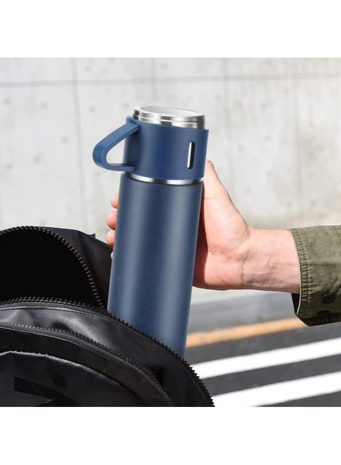 Original 500ml Thermos Mug with 3 Cups, Thermal Bottle, Vacuum Insulated Tea Coffee Thermos 304 Stainless Steel Travel Mug for Hot and Cold Drinks, Insulated Flask Set -Blue - Image 5